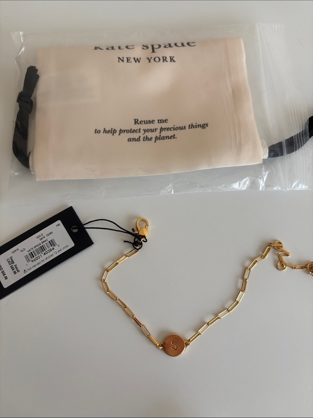 Kate Spade ♠️ Gold Chain Bracelet with Initial 'S' Disc with Dusty